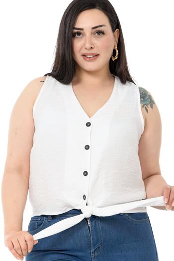 Plus Size Tie Detail Sleeveless White Blouse