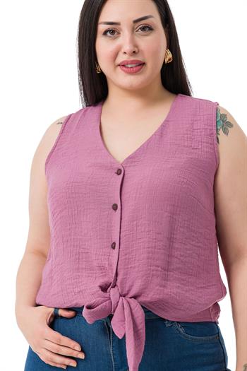 Plus Size Tie Detail Sleeveless Light Pink Blouse