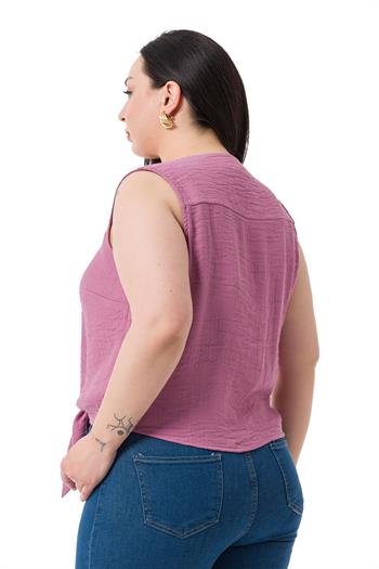 Plus Size Tie Detail Sleeveless Light Pink Blouse