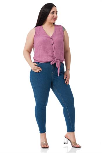 Plus Size Tie Detail Sleeveless Light Pink Blouse