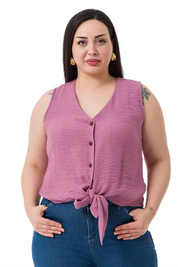 Plus Size Tie Detail Sleeveless Light Pink Blouse