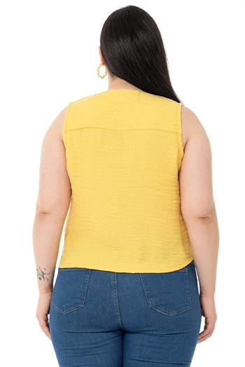 Plus Size Tie Detail Sleeveless Yellow Blouse