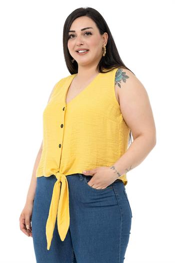 Plus Size Tie Detail Sleeveless Yellow Blouse