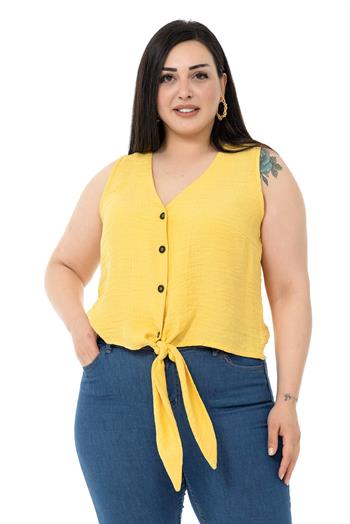 Plus Size Tie Detail Sleeveless Yellow Blouse