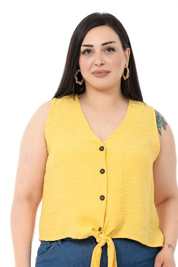 Plus Size Tie Detail Sleeveless Yellow Blouse