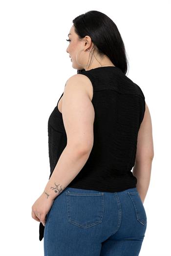 Plus Size Tie Detail Sleeveless Black Blouse