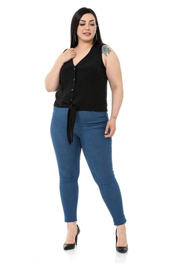 Plus Size Tie Detail Sleeveless Black Blouse