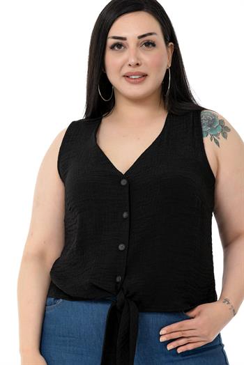 Plus Size Tie Detail Sleeveless Black Blouse
