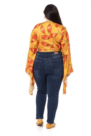 Plus Size Satin Mustard Bolero with Waistband and Sleeve Detail