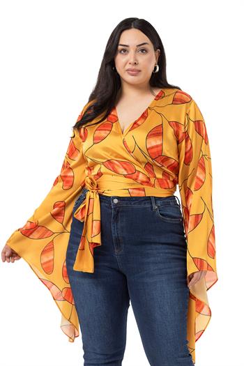 Plus Size Satin Mustard Bolero with Waistband and Sleeve Detail