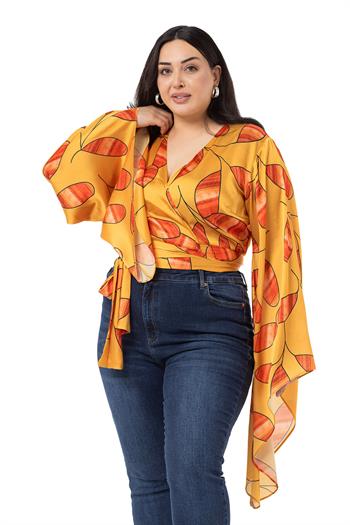 Plus Size Satin Mustard Bolero with Waistband and Sleeve Detail
