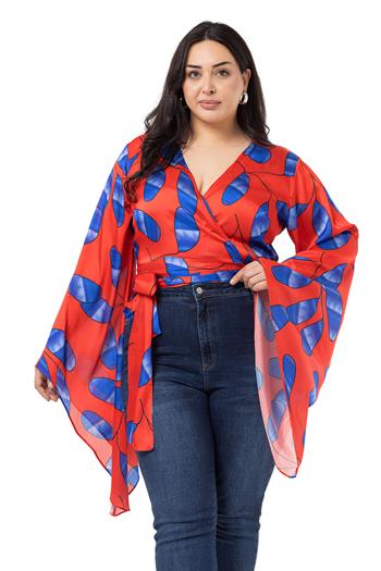 Plus Size Satin Red Bolero with Waistband and Sleeve Detail