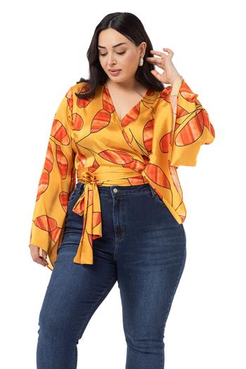 Plus Size Satin Mustard Bolero with Waistband and Sleeve Detail