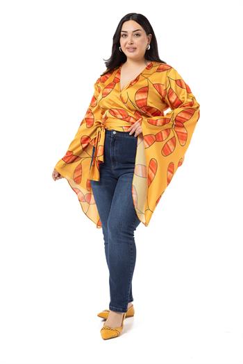 Plus Size Satin Mustard Bolero with Waistband and Sleeve Detail