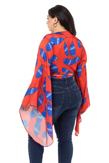 Plus Size Satin Red Bolero with Waistband and Sleeve Detail