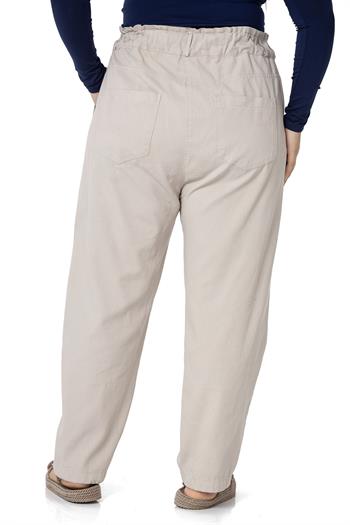 Plus Size High Waisted Gabardine Stone Trousers with Ruffle Detail