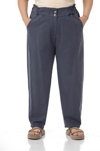 Plus Size High Waisted Gabardine Anthracite Trousers with Ruffle Detail