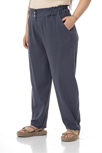 Plus Size High Waisted Gabardine Anthracite Trousers with Ruffle Detail