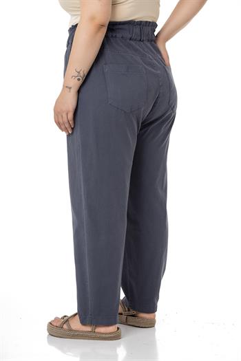 Plus Size High Waisted Gabardine Anthracite Trousers with Ruffle Detail