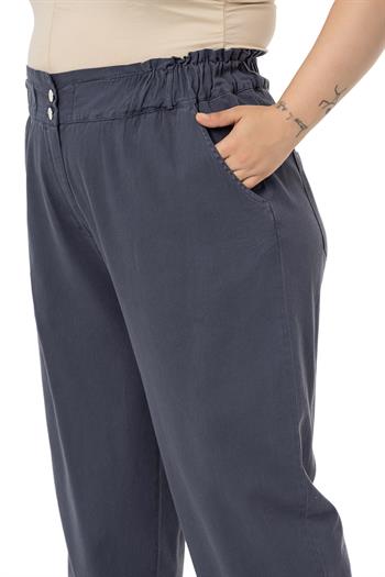 Plus Size High Waisted Gabardine Anthracite Trousers with Ruffle Detail