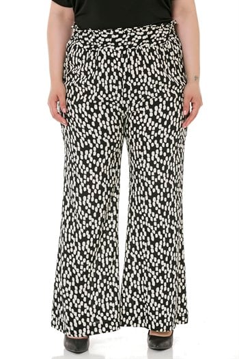 Plus Size Wide Elastic Waist Drawstring Wide Leg Black White Trousers