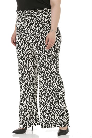 Plus Size Wide Elastic Waist Drawstring Wide Leg Black White Trousers
