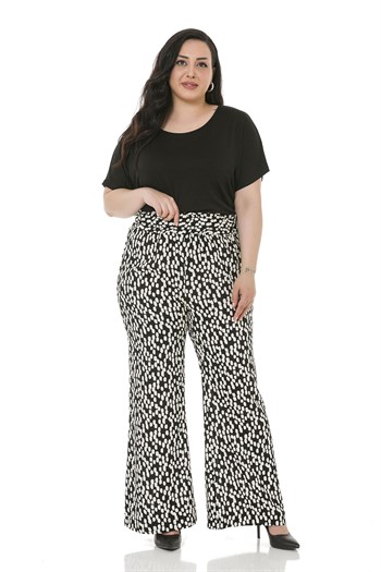 Plus Size Wide Elastic Waist Drawstring Wide Leg Black White Trousers