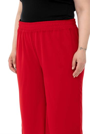 Plus Size Elastic Waist Lined Wide Leg Chiffon Red Trousers
