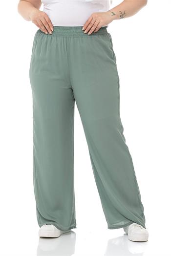 Plus Size Elastic Waist Lined Wide Leg Chiffon Water Green Trousers