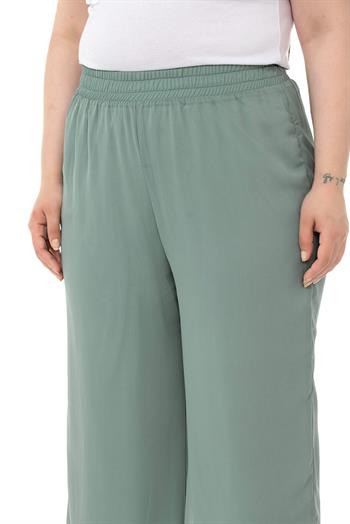 Plus Size Elastic Waist Lined Wide Leg Chiffon Water Green Trousers