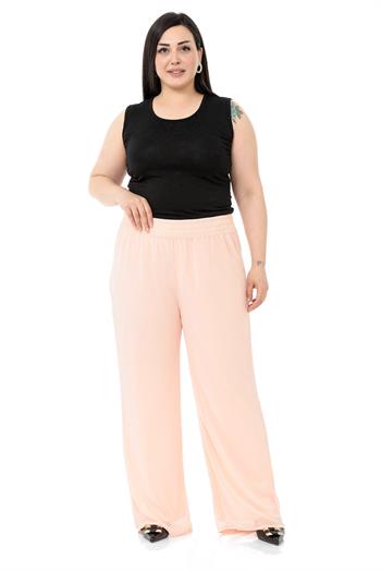 Plus Size Elastic Waist Lined Wide Leg Chiffon Light Pink Trousers