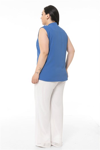 Plus Size Elastic Waist Lined Wide Leg Chiffon White Trousers
