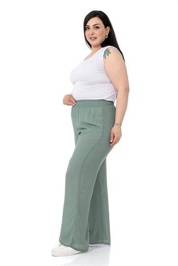 Plus Size Elastic Waist Lined Wide Leg Chiffon Water Green Trousers