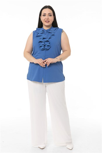 Plus Size Elastic Waist Lined Wide Leg Chiffon White Trousers