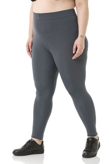 Büyük Beden Beli Lastikli Bilek Hizasında Gri Bayan Tayt