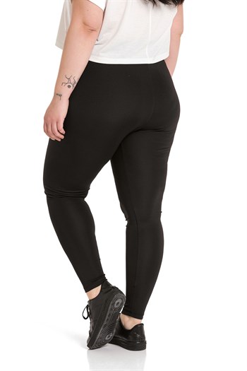 Büyük Beden Beli Lastikli Bilek Hizasında Siyah Bayan Tayt