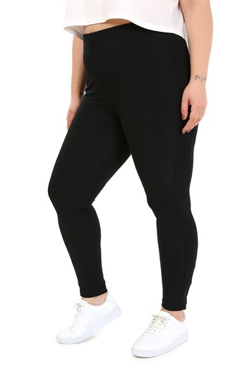 Büyük Beden Beli Lastikli Bilek Hizasında Panelli Siyah Bayan Tayt