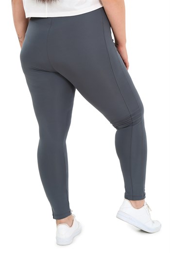Plus Size Gray Tights with Elastic Waistband and Paneled Ankle Length