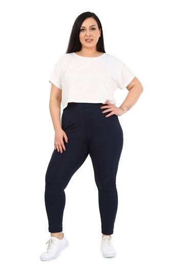 Büyük Beden Beli Lastikli Bilek Hizasında Panelli Lacivert Bayan Tayt
