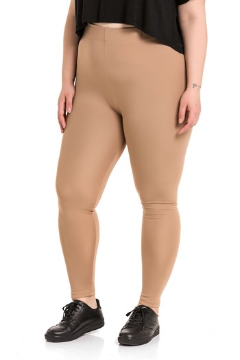 Büyük Beden Beli Lastikli Bilek Hizasında Vizon Bayan Tayt