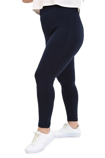 Büyük Beden Beli Lastikli Bilek Hizasında Panelli Lacivert Bayan Tayt