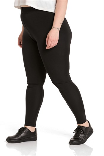 Büyük Beden Beli Lastikli Bilek Hizasında Siyah Bayan Tayt