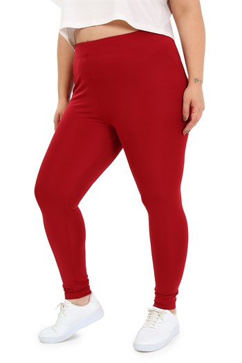 Büyük Beden Beli Lastikli Bilek Hizasında Bordo Bayan Tayt