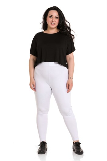 Büyük Beden Beli Lastikli Bilek Hizasında Beyaz Bayan Tayt