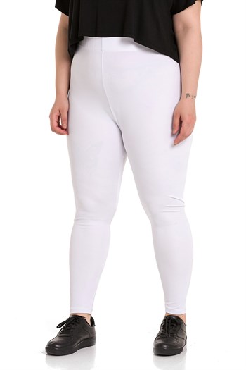 Büyük Beden Beli Lastikli Bilek Hizasında Beyaz Bayan Tayt