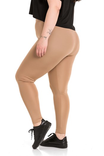 Büyük Beden Beli Lastikli Bilek Hizasında Vizon Bayan Tayt