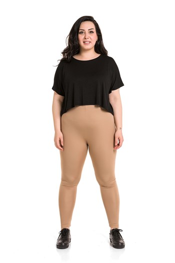 Büyük Beden Beli Lastikli Bilek Hizasında Vizon Bayan Tayt