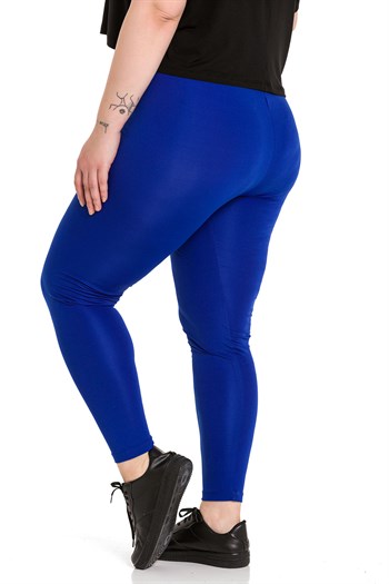 Büyük Beden Beli Lastikli Bilek Hizasında İndigo Bayan Tayt