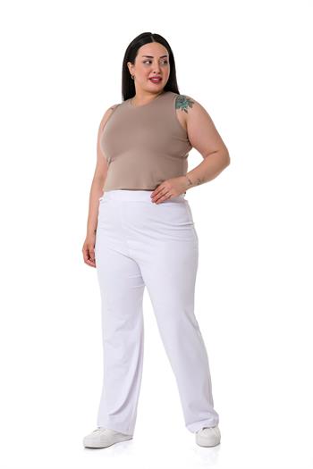 Plus Size White Diver Trousers with Elastic Waist