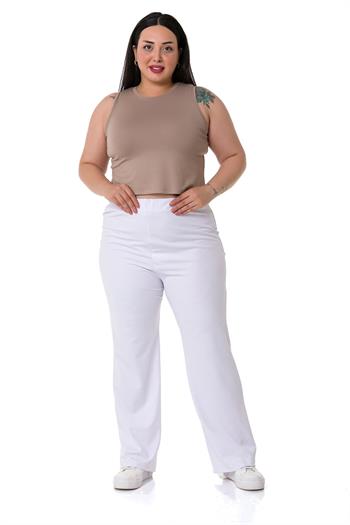 Plus Size White Diver Trousers with Elastic Waist